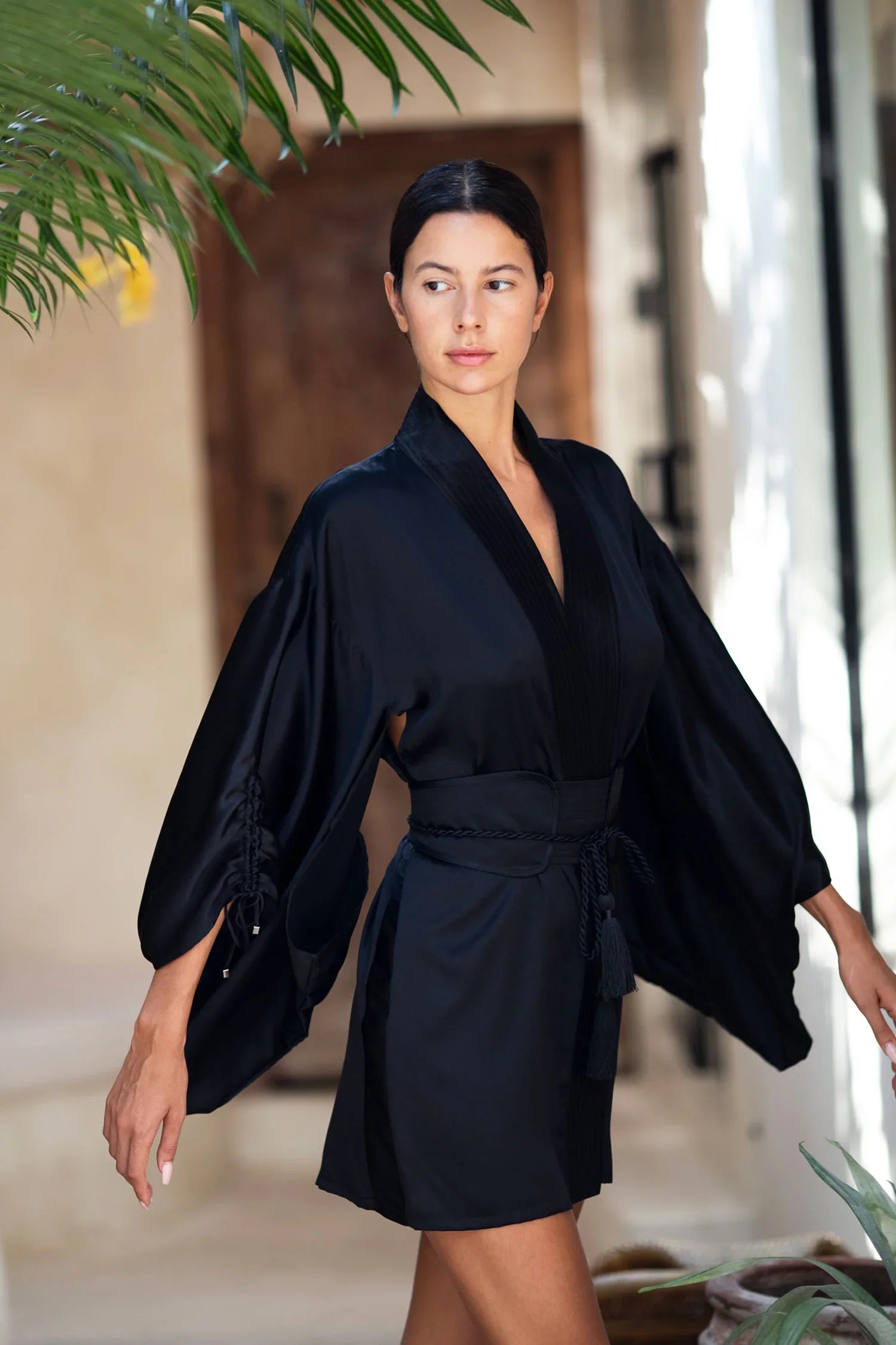 silk kimono dress Mineko Short with Obi Belt- 2 Colors CUSTOM SIZE / White White Lace Maternity Photoshoot Color:9055 BLUE ASH ceramic pull Japan This is a