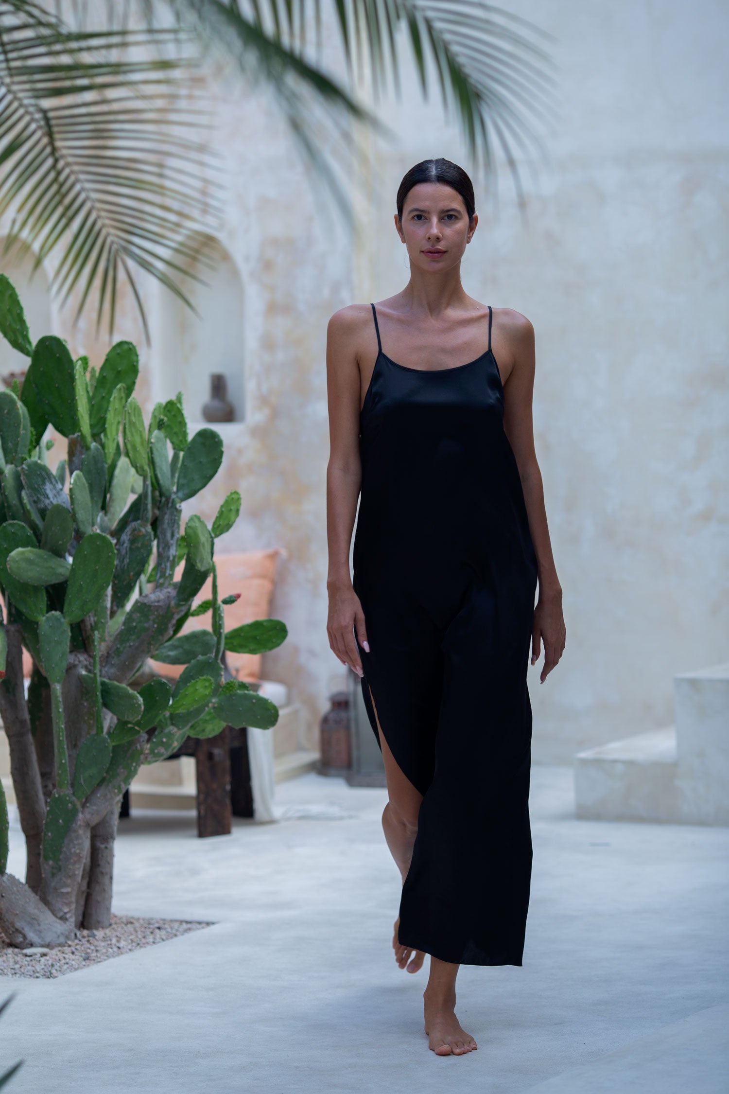 Teuta Maxi Silk Slip Dress, Black