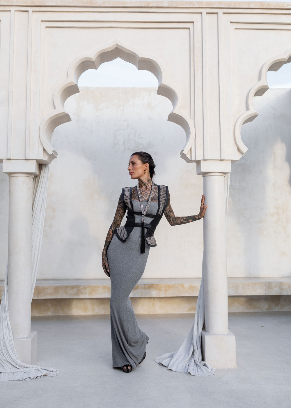 Lister Mesh Beaded Leather Bodice