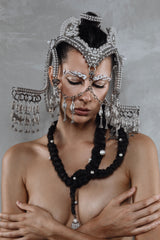 Jas Modular Headpiece System w/Face Chain, Cowrie Shell Tassels, in Pearl