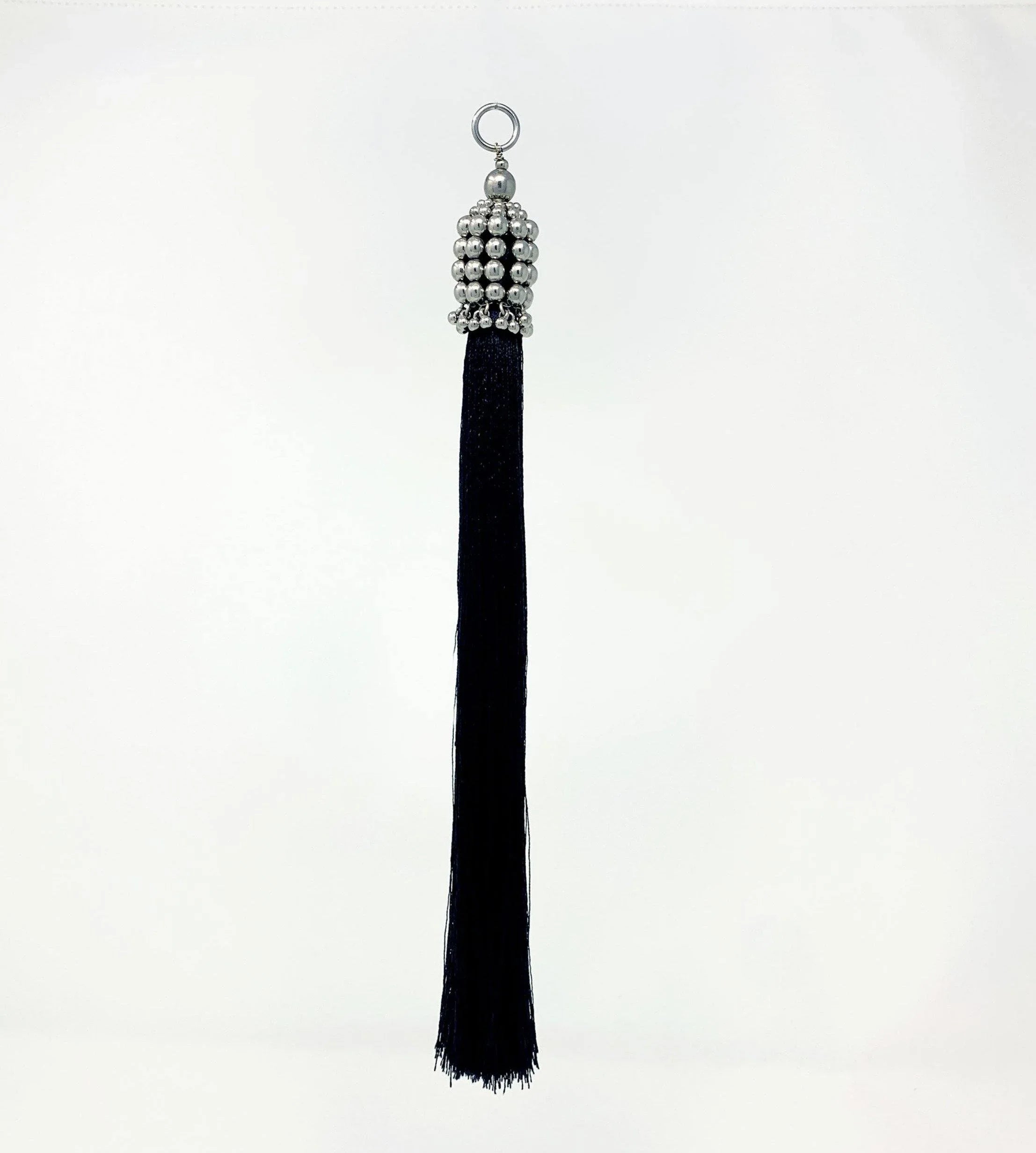 handcrafted modular silver coated beaded with black polyester threads
