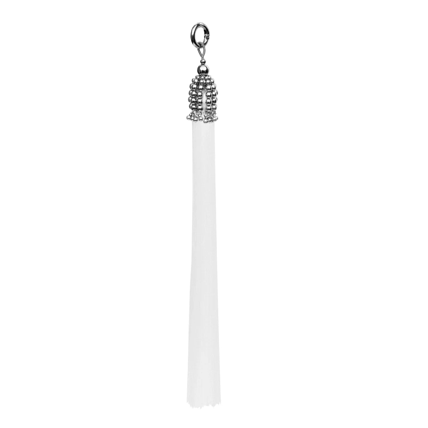 11" silver polyester beads tassel with white thread