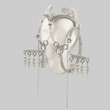 Pearl Jas Modular Headpiece System: with removable White Tassels, Large Pearl Medallions