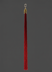 22" gold headcape beaded tassel with burgundy threads ghost image potrait