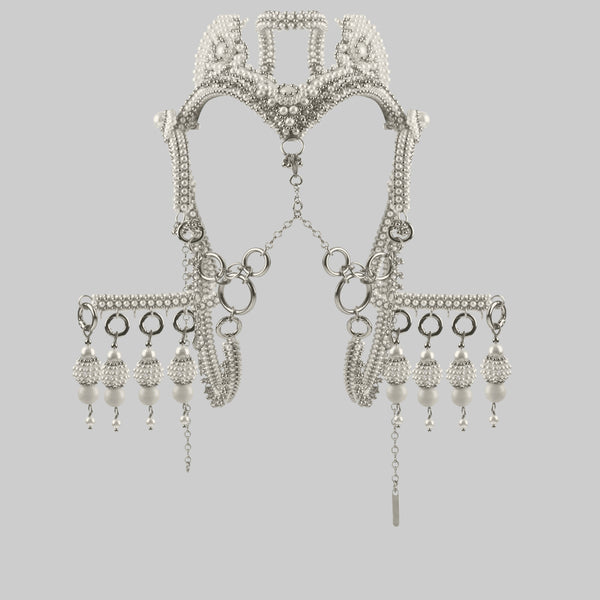 Pearl Complete Jas Modular Headpiece System w/ Removable Face Chain, Pearl Medallions, Half Moons