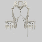 Pearl Jas Modular Headpiece System: with removable White Tassels, Large Pearl Medallions
