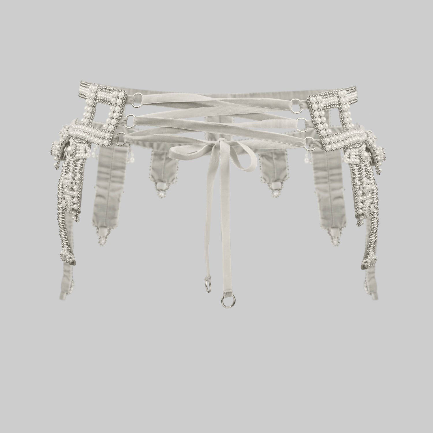 Amaya Garter Belt in Pearl with Tassels