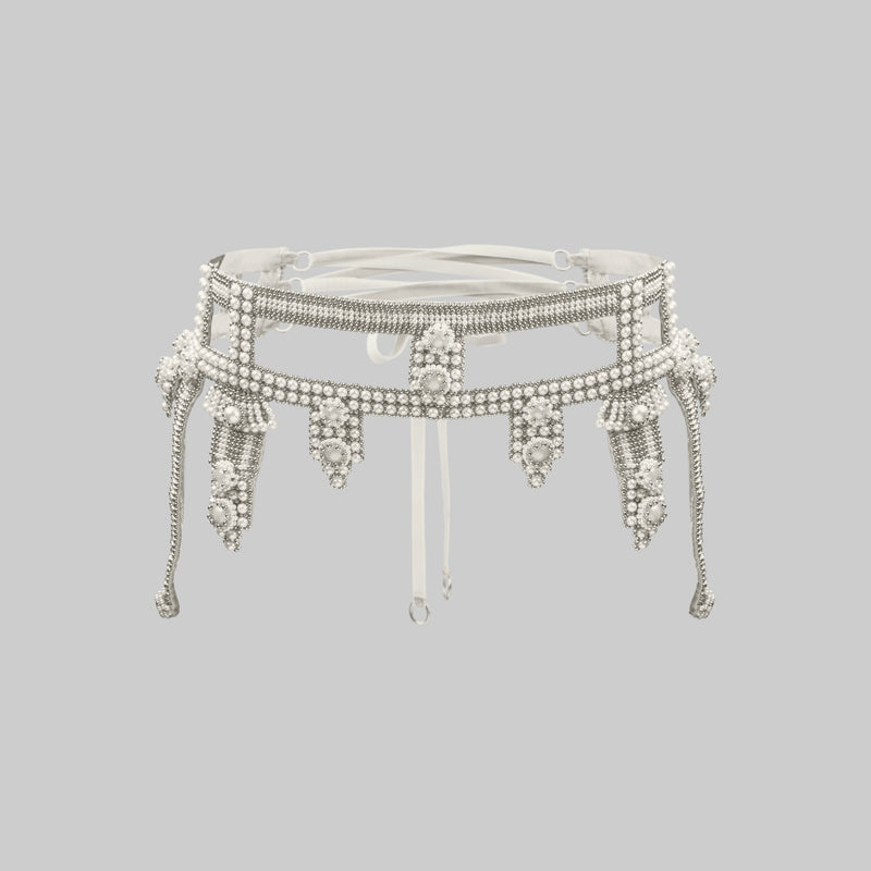 Pearl Amaya Modular Garter Belt w/ White Tassels