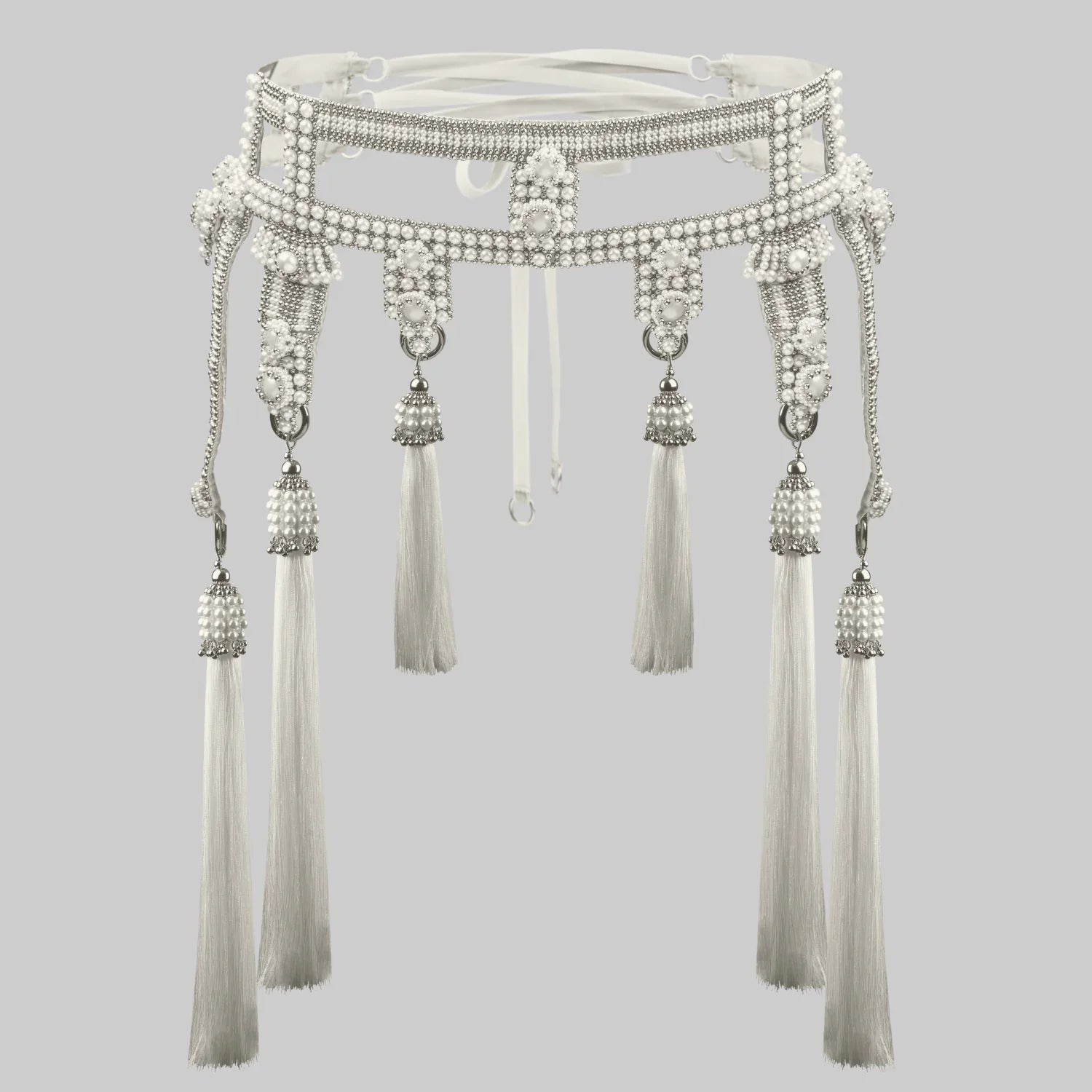 Amaya Garter Belt in Pearl with Removable Tassels Object & Dawn Amaya Garter Belt in Pearl with Removable Tassels Object & Dawn