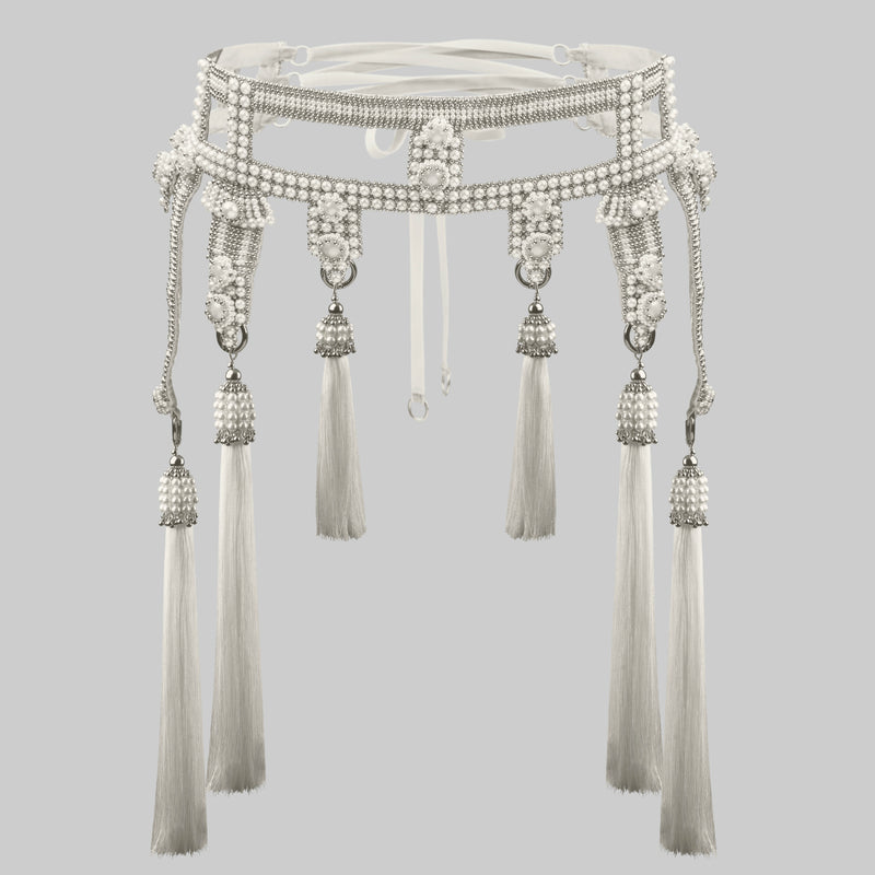 Pearl Amaya Modular Garter Belt w/ White Tassels