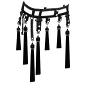 Object & Dawn Beaded Amaya Modular Belt in jet blackwith tassel jet black, modular fashion, ghost image side view 