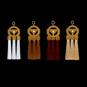 Set of four Anais Medallions in different colors with gold beads on a black background by Object&Dawn