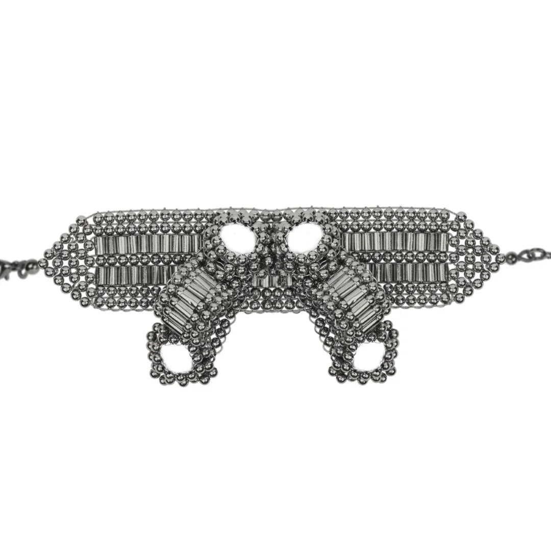 Object & Dawn Amaya Bow Band in silver, modular fashion, ghost image front view