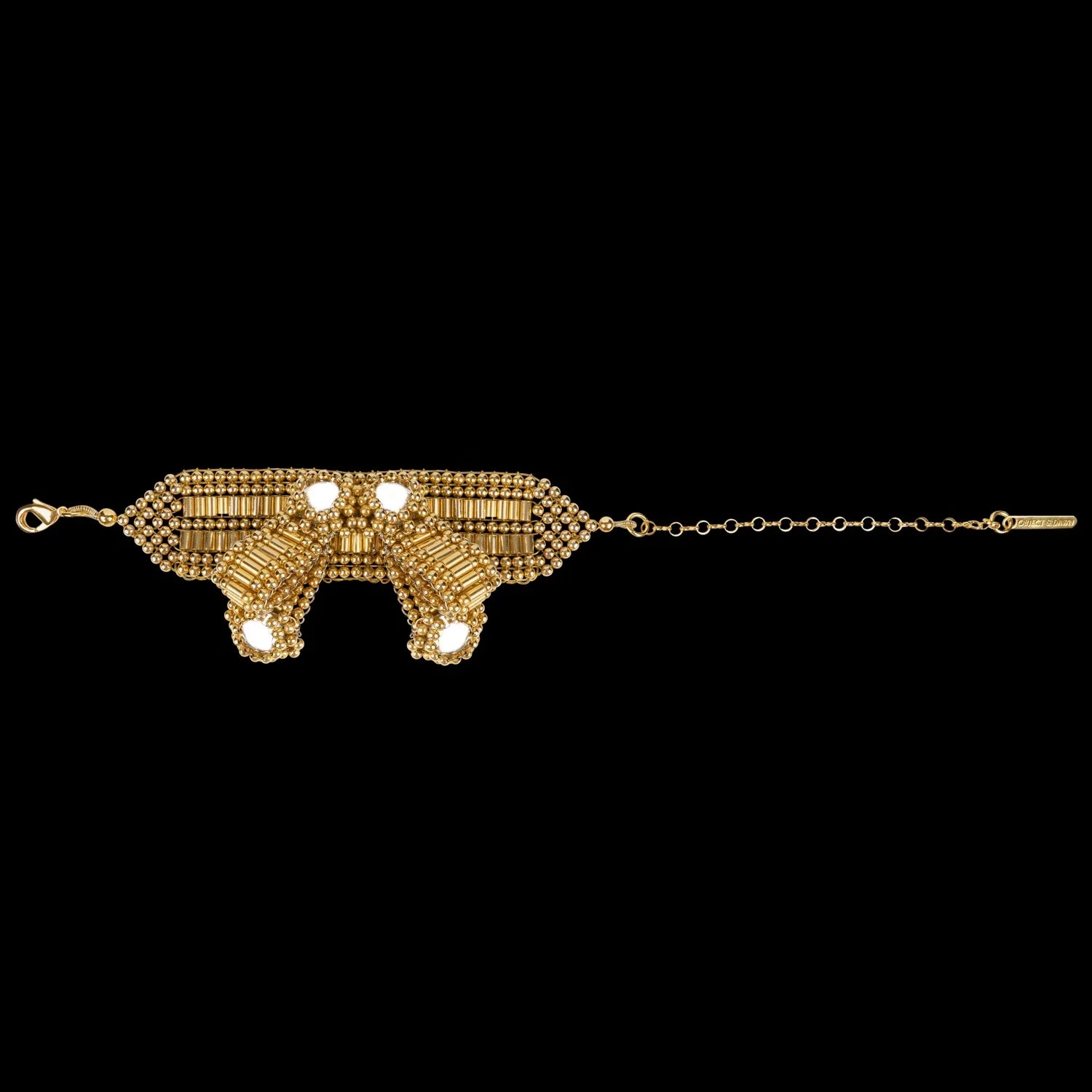 Object & Dawn ghost images of Amaya Bow band 22k gold wash flat full view ghost image