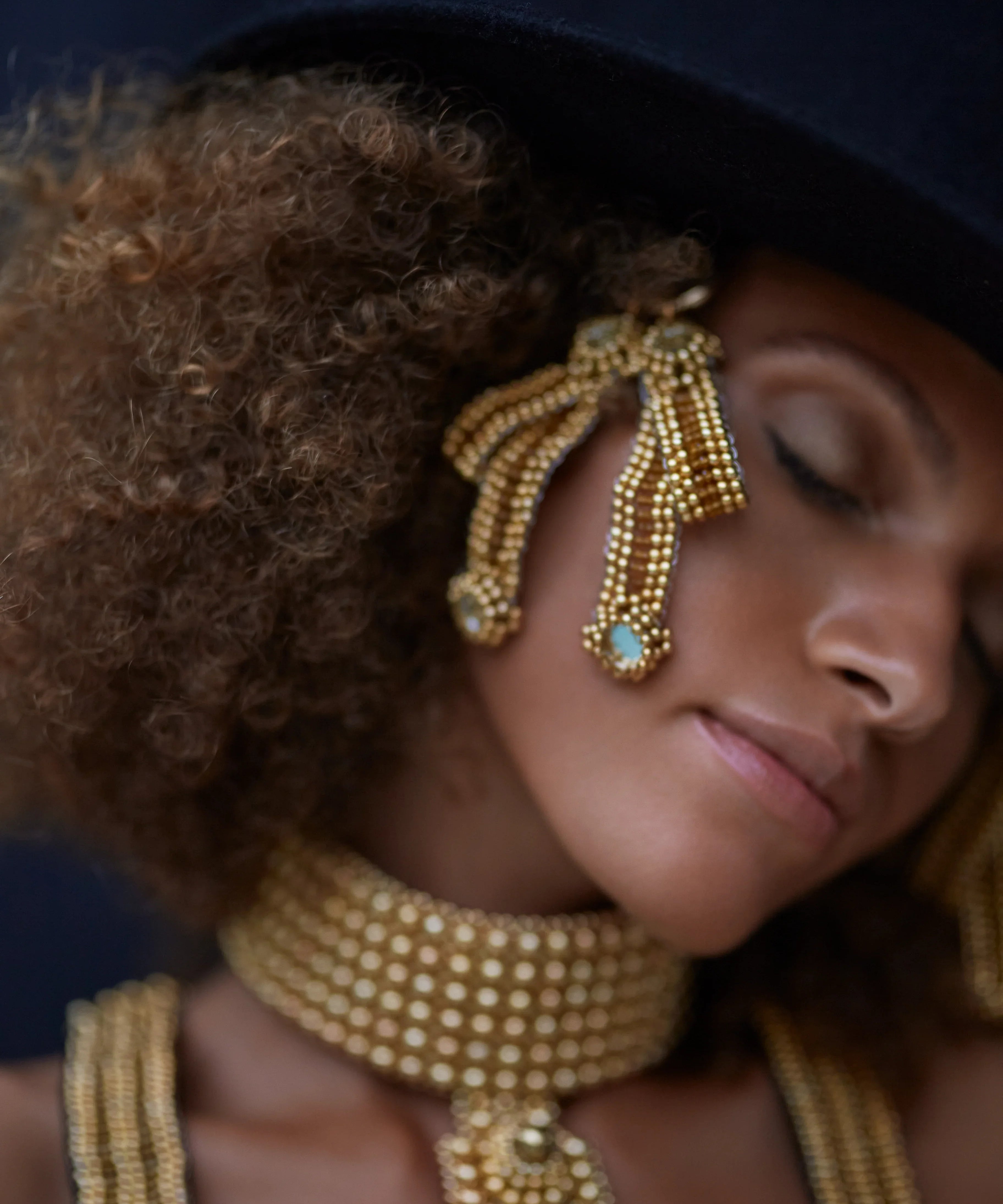 beaded modular add on bow in polymer metal beads with 22k gold wash by oject and dawn