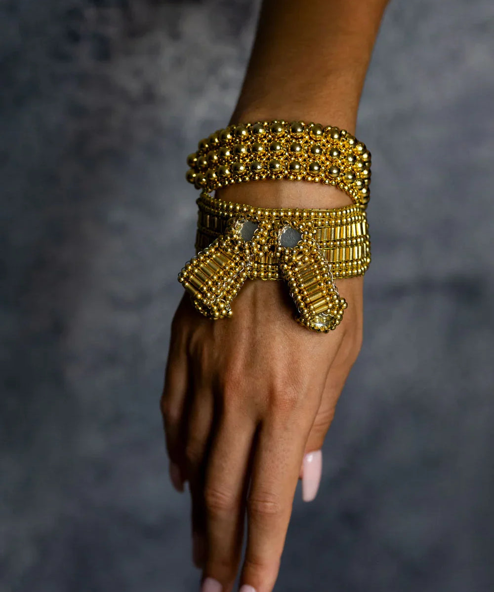 Object & Dawn ghost images of Amaya Bow band 22k gold wash front view front image