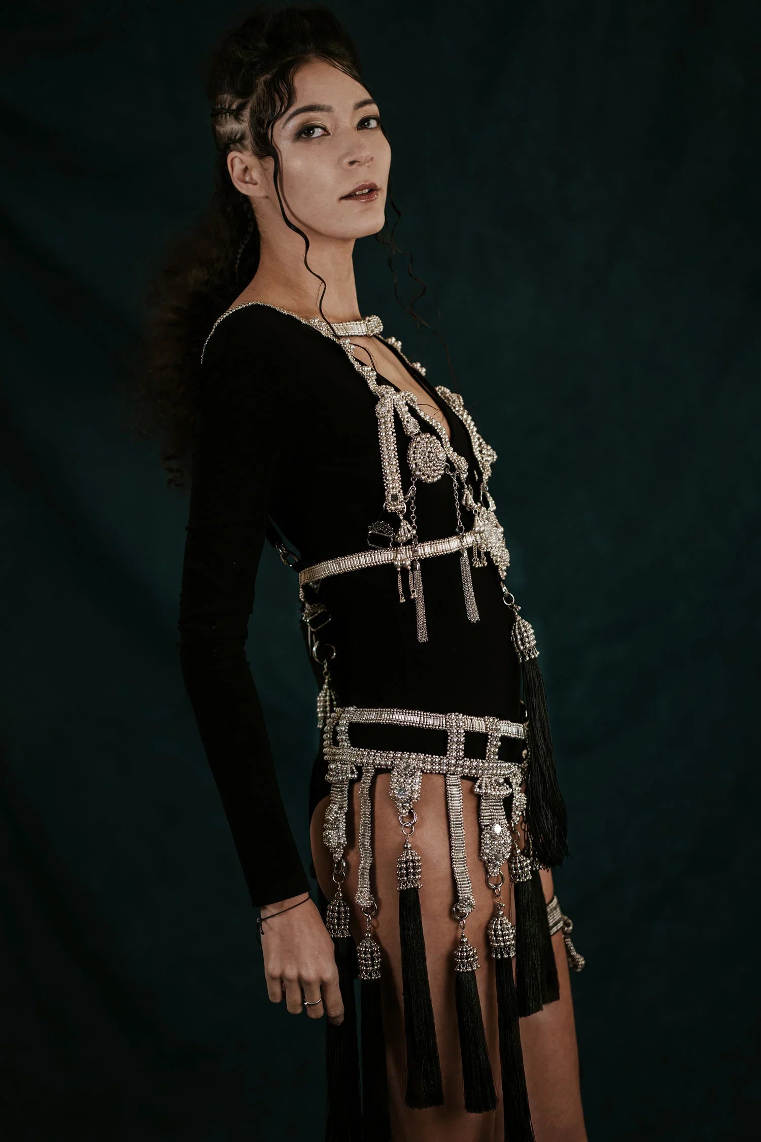 object and dawn modular beaded harness and belt silver fr object and dawn side view