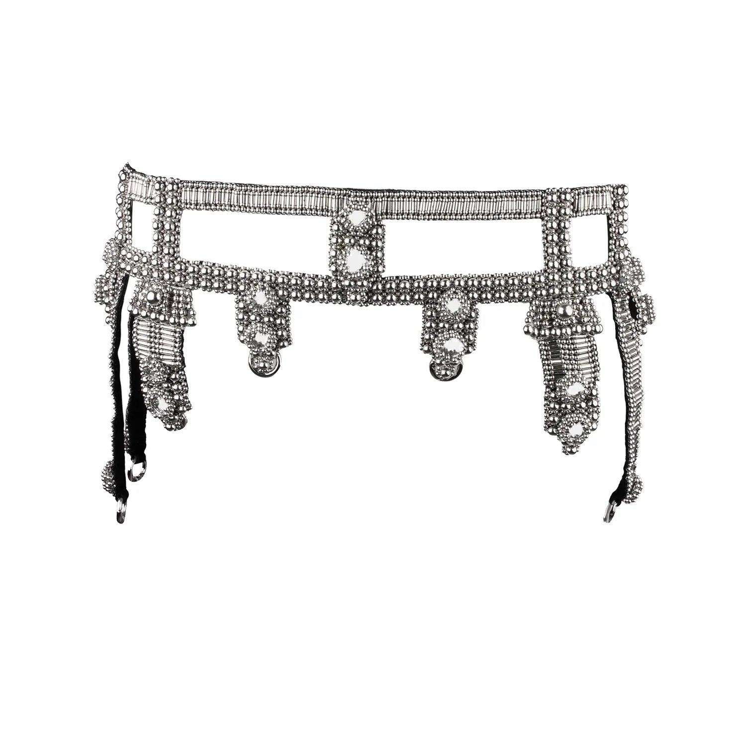 Object & Dawn Beaded Amaya Modular Belt in silver modular fashion, ghost image side view 