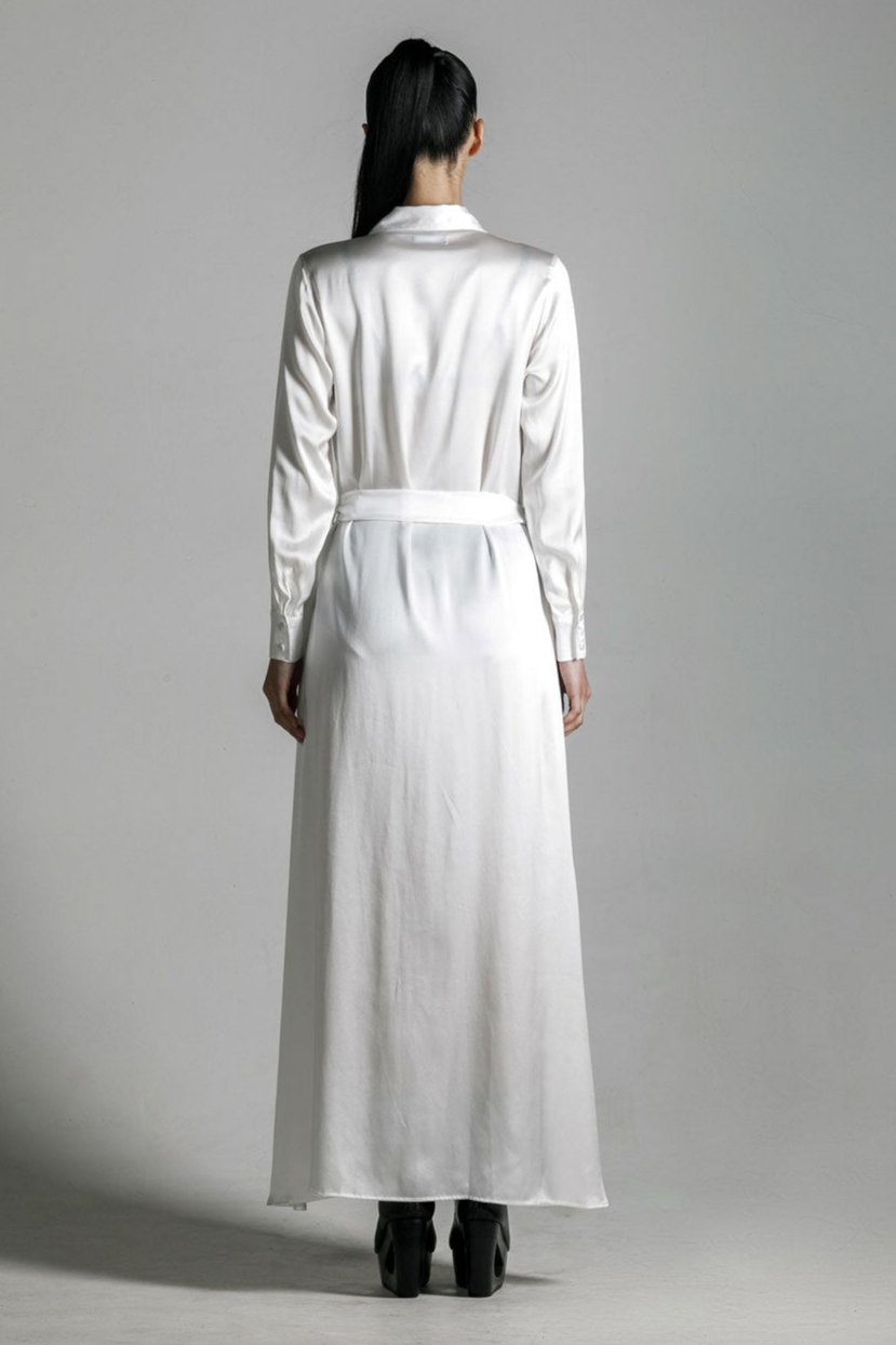 Anais Long Sleeve Silk Shirt Dress White