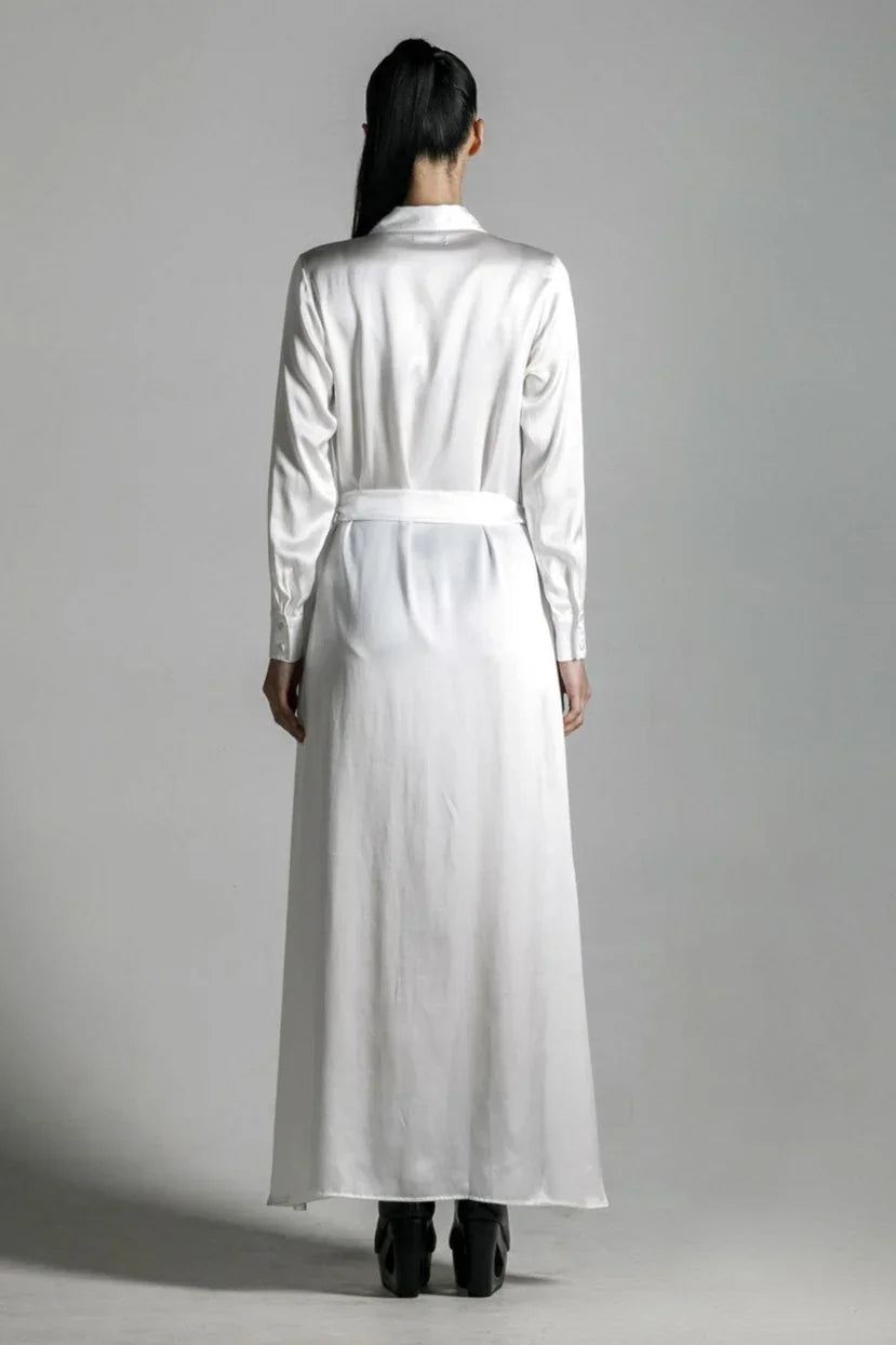 Anais Long Sleeve Silk Shirt Dress, White – Object & Dawn