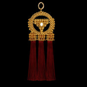 handcrafted modular anais medallion in gold with burgundy threads by object and dawn