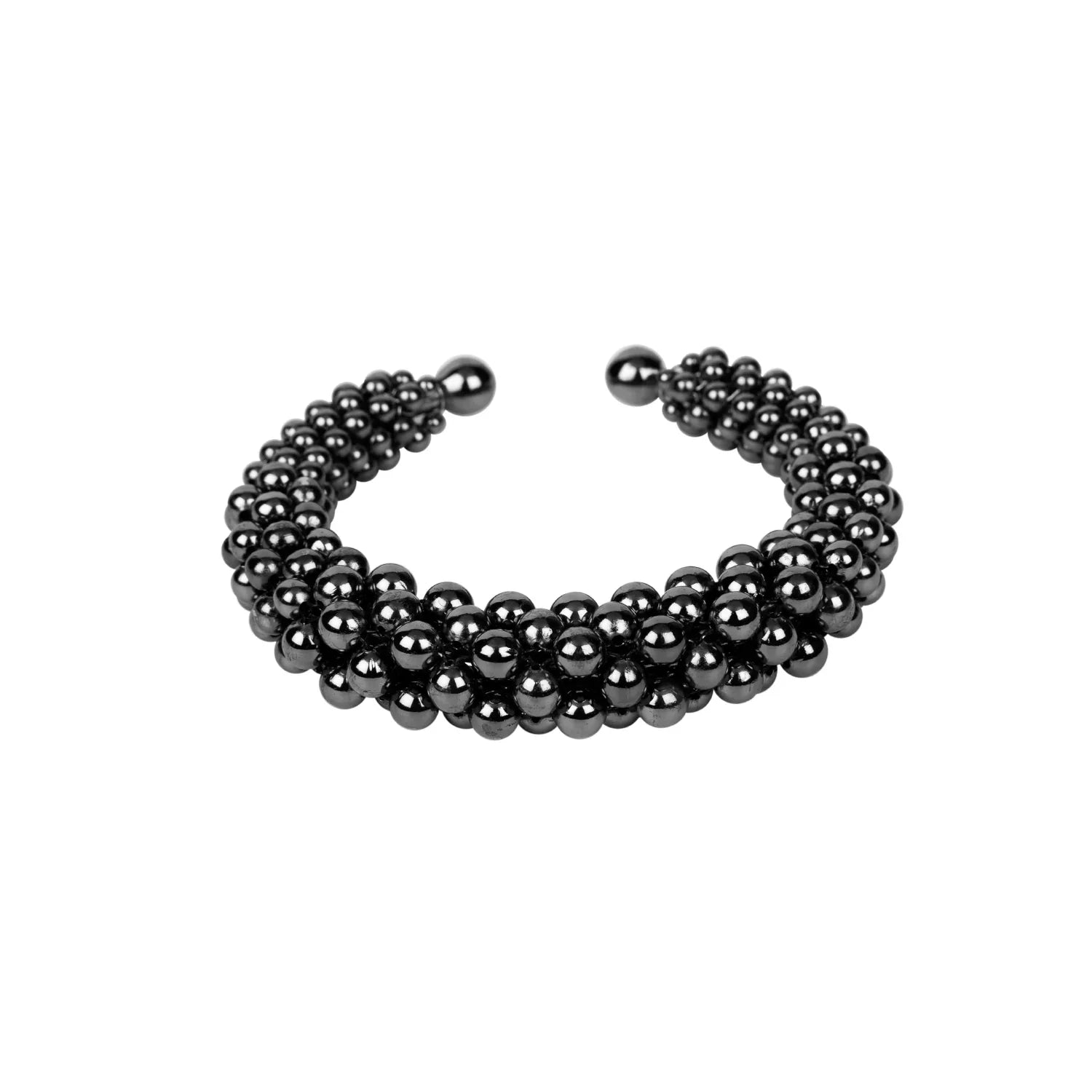 handcrafted modular cuff with polymer metal beads artemisia orbit supple cuff in jet black by Object&Dawn front