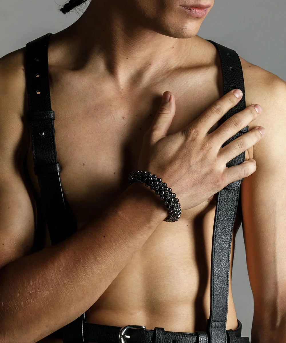 handcrafted modular cuff with polymer metal beads artemisia orbit supple cuff in jet black by Object&Dawn