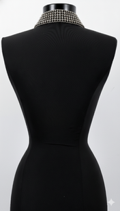 Beaded Tailored Collar Silver  with tassel by Object & Dawn on a mannequin  against a white background