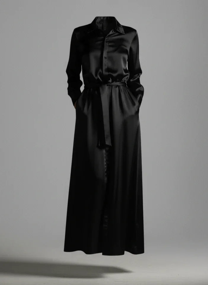 Anais Long Sleeve Silk Shirt Dress in Black Object & Dawn Anais Long Sleeve Silk Shirt Dress in Black Object & Dawn