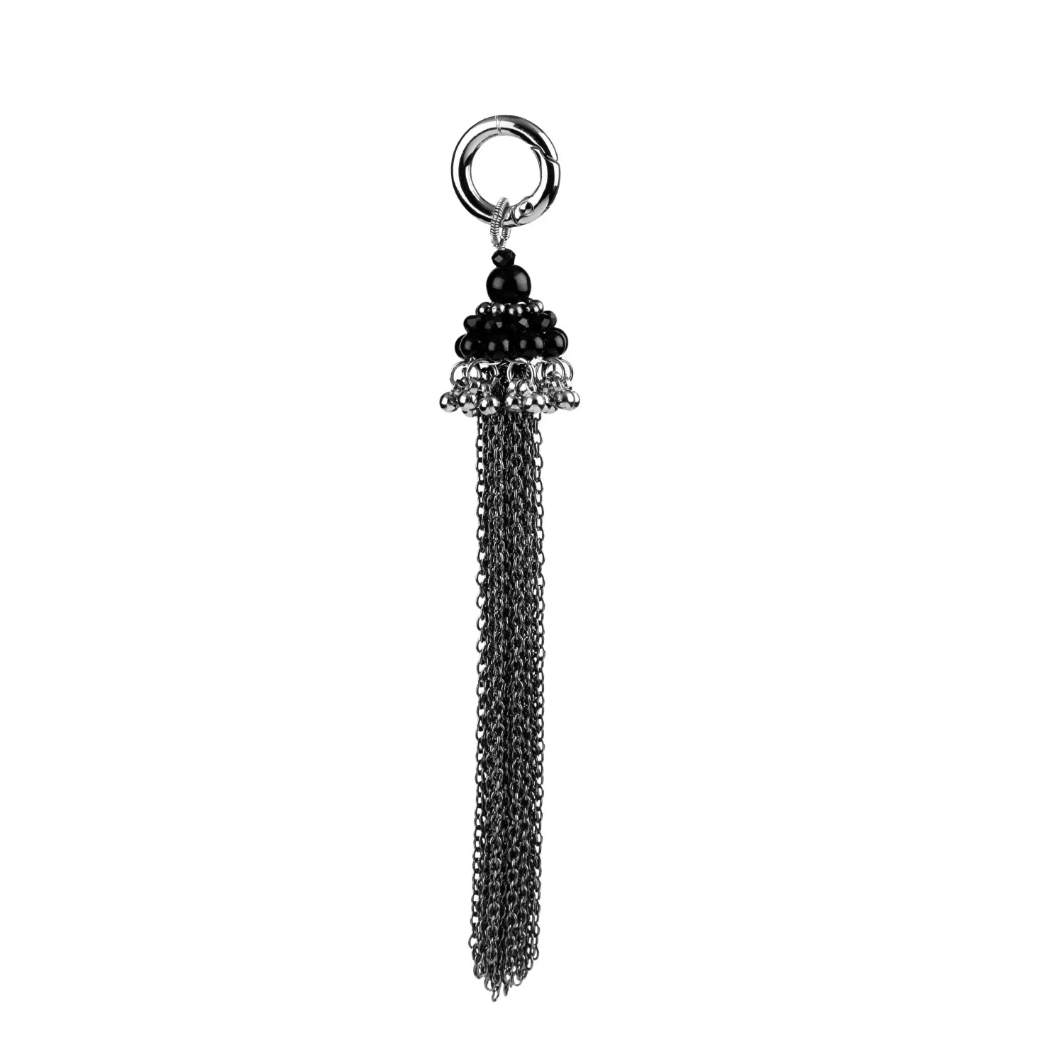 Handcrafted modular beaded chain tassel in jet black by Object and dawn ghost image