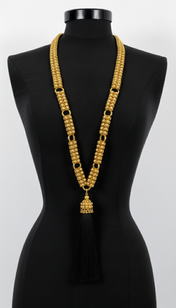 Beaded Link Neklace By Object & Dawn on a black mannequin against a white background
