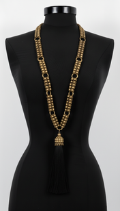 Beaded Link Necklace Antq Gold by Object & Dawn on a black mannequin against a white background