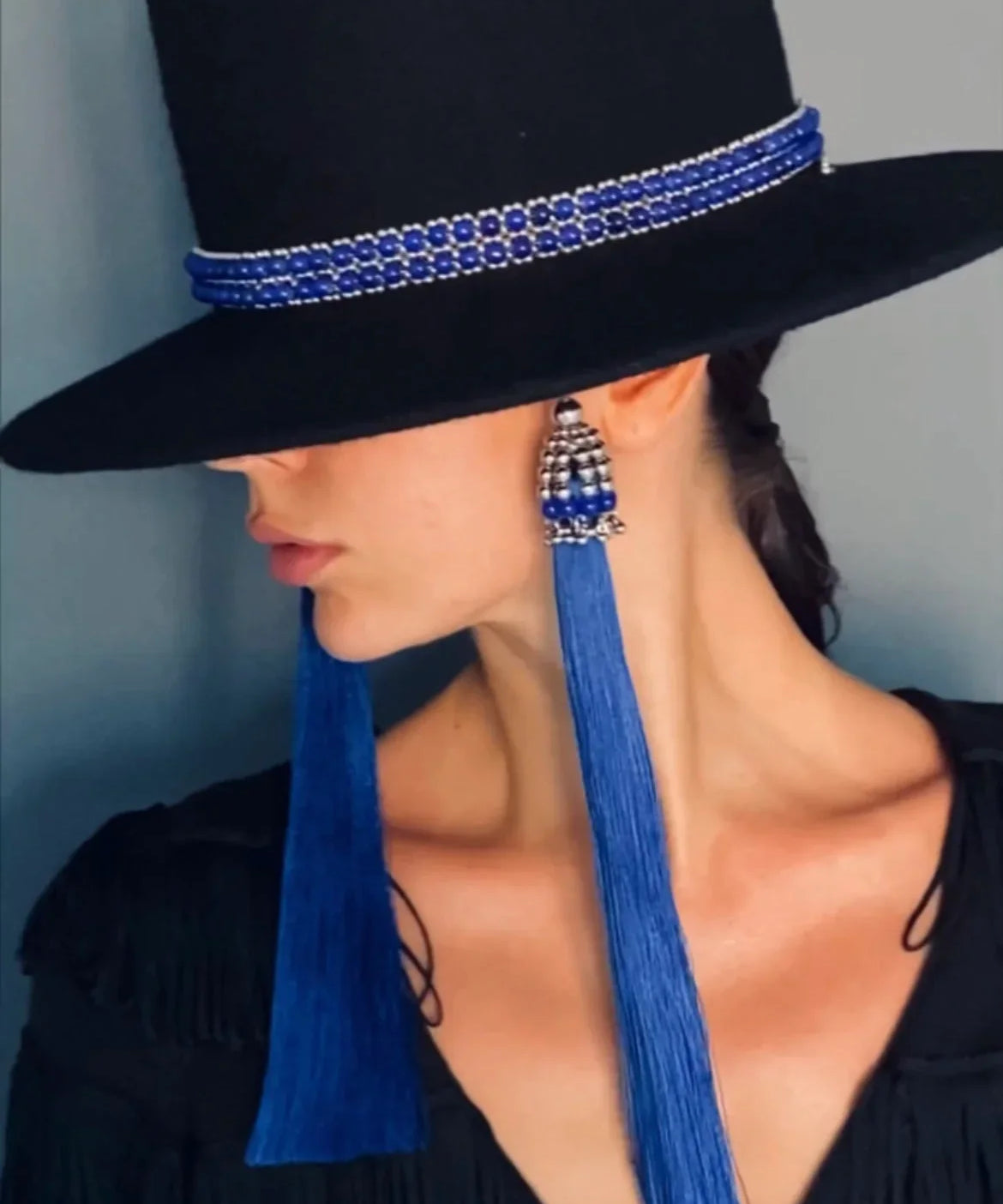 Handmade beaded blue crystals with polymer metal beads by object and dawn