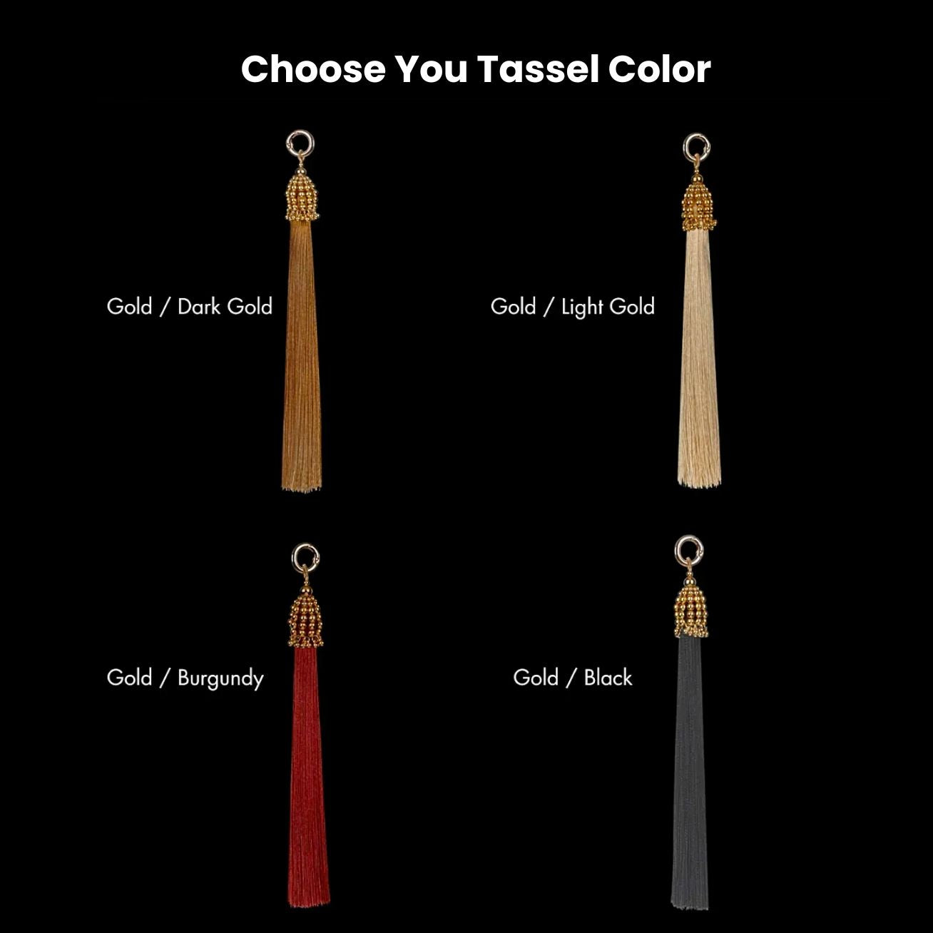 four 11" tassels in gold cap by object and dawn