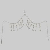 Object and Dawn Modular Beaded face mask of Jas Headpiece System with polymer metal beads and synthetic japanese pearl in grey background