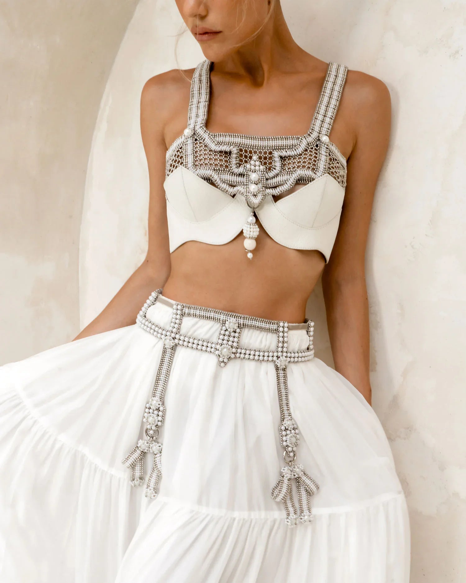 Khutulun Beaded Modular Top with Leather Balconette Bra –  4 Color Variants