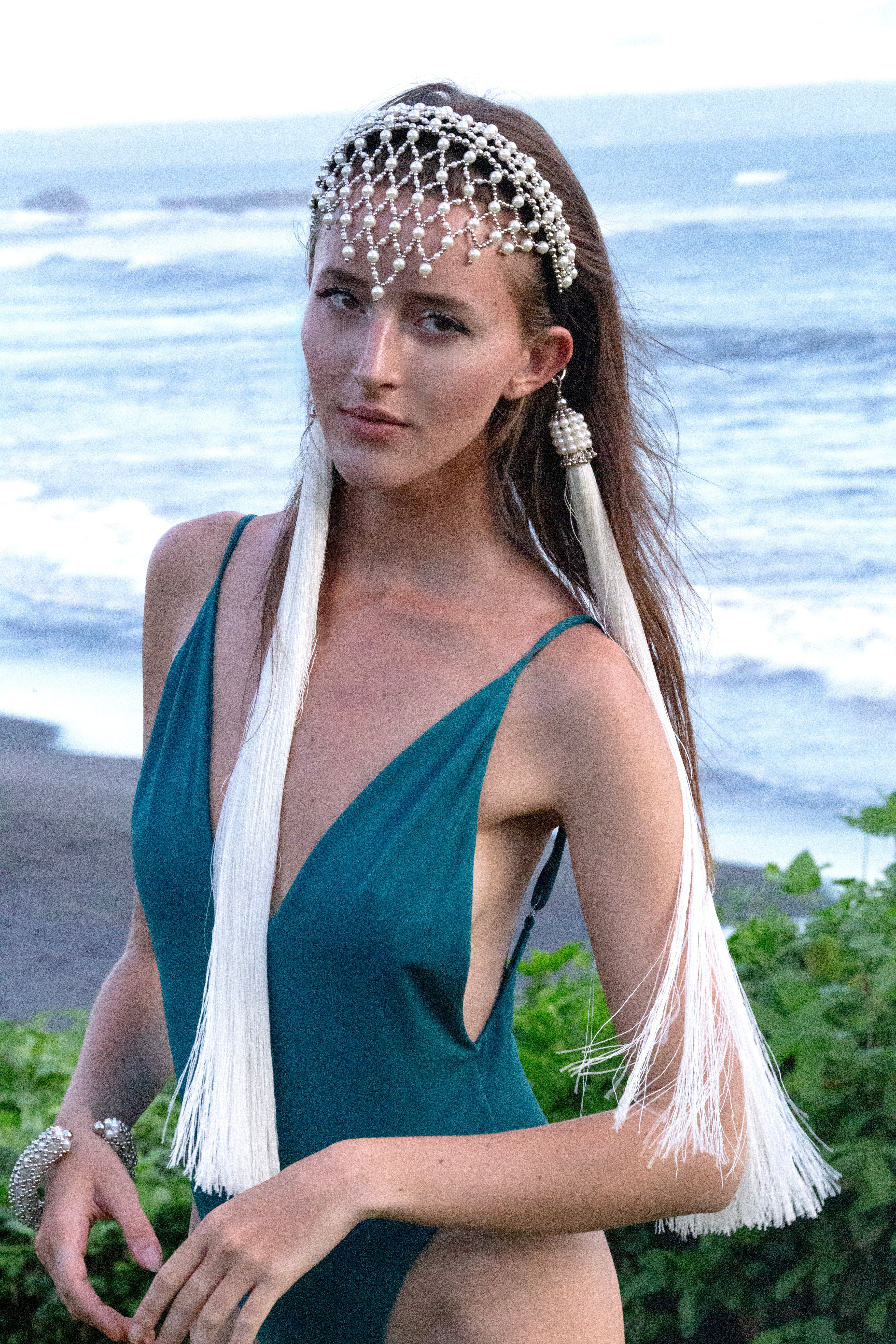 Khutulun Pearl Beaded Statement Headband w/ Removable Tassels | Best Seller