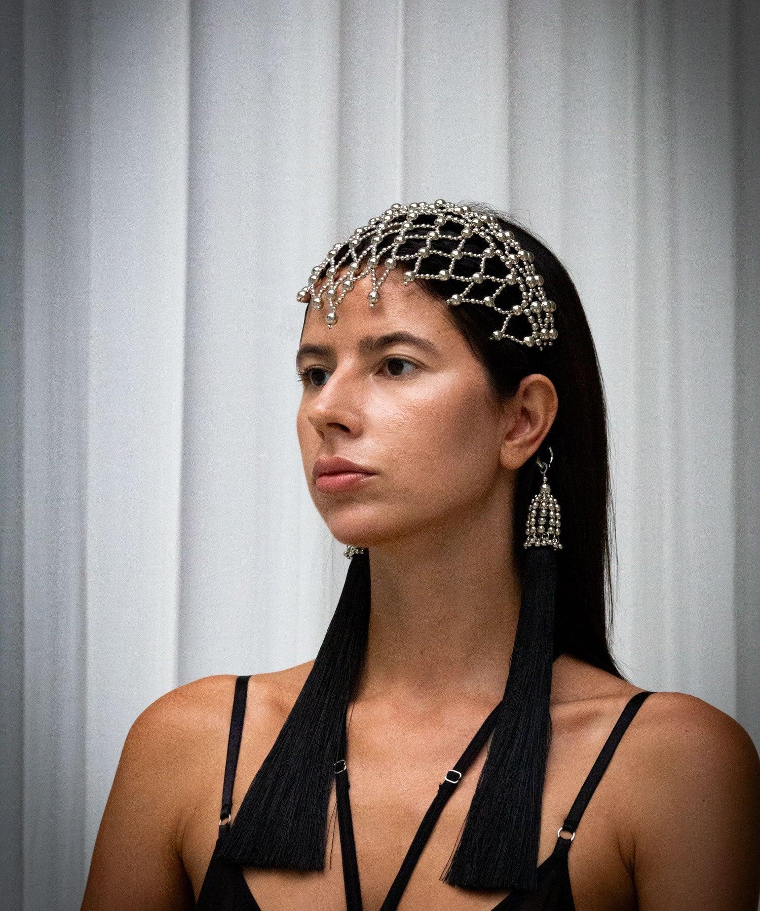 handcrafted beaded modular headband polymer silver coated by object and dawn