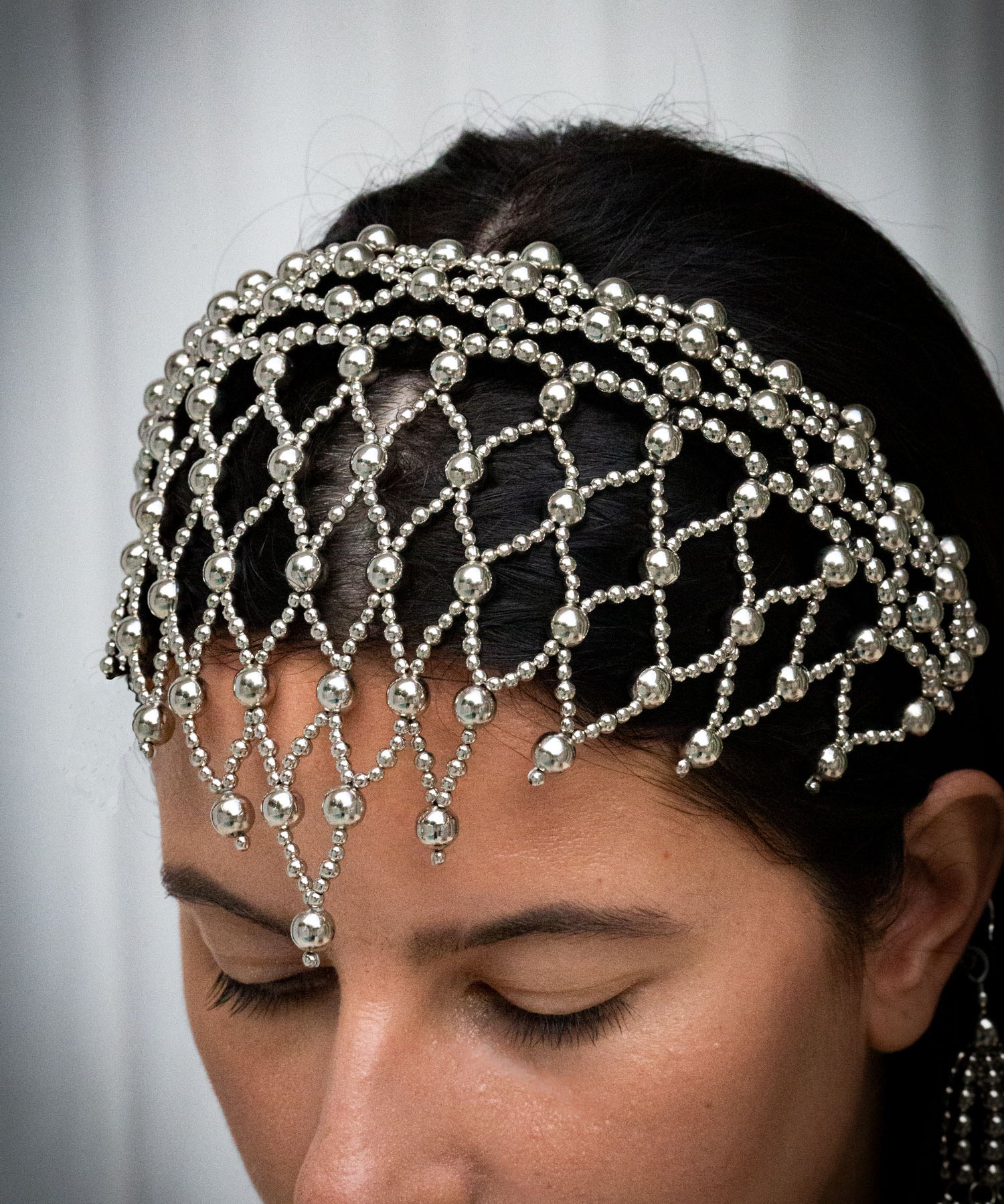 Freja Headband beads detail silver by object and dawn