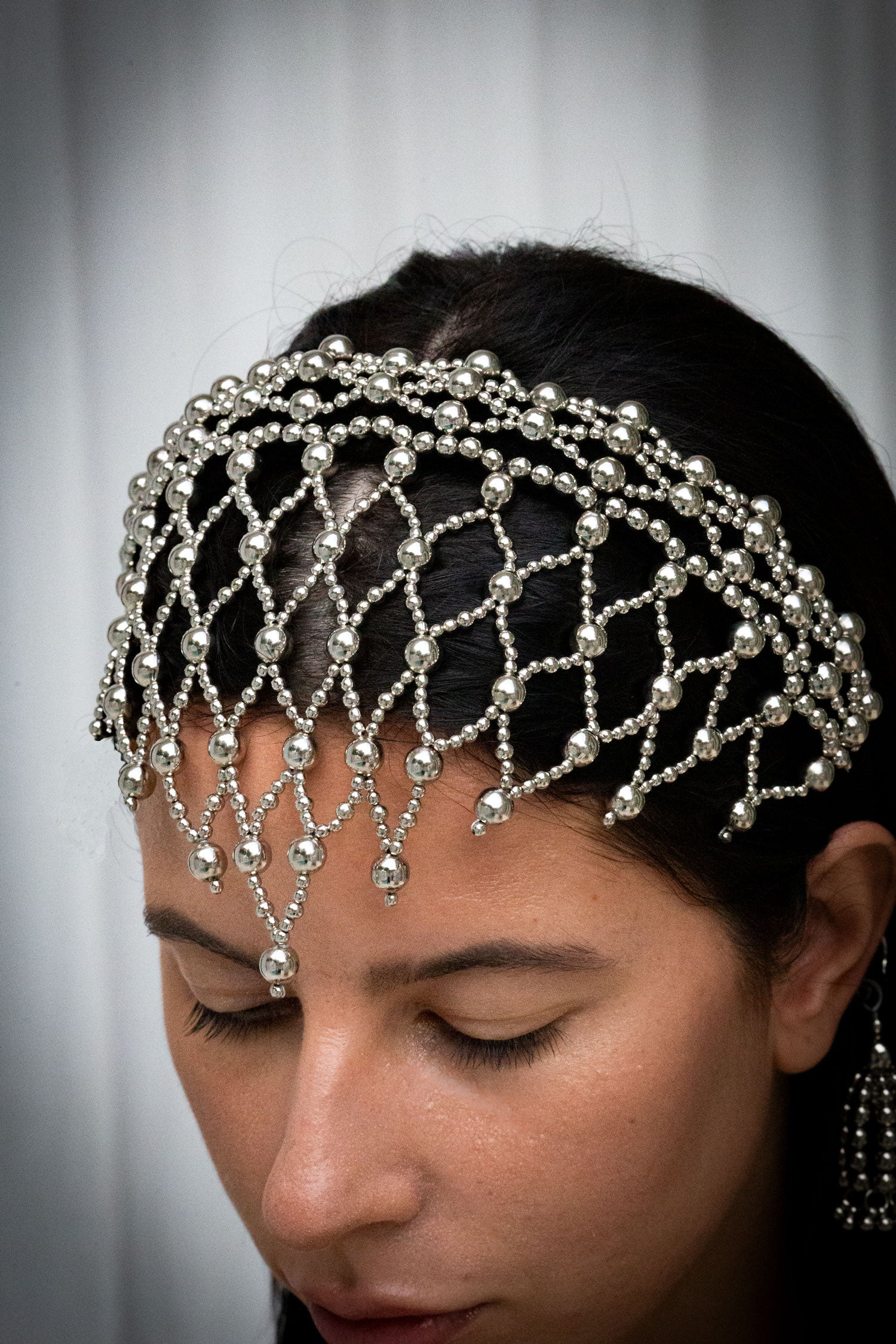 Freja Headband beads detail silver by object and dawn