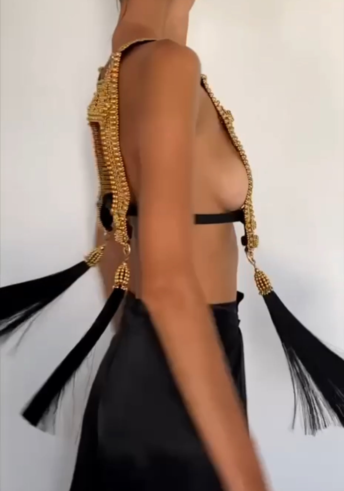 Artemisia Mesh Top in Gold with 4 Removable Tassels