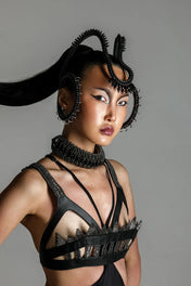 Lister Beaded Architectural Leather Cage Top