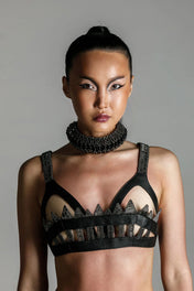 Lister Beaded Architectural Leather Cage Top