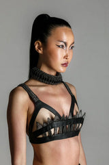 Lister Beaded Architectural Leather Cage Top