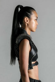 Helios Leather Beaded Bolero Jacket - Jet Black/Silver