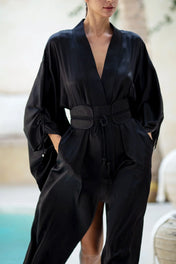 Mineko Long Silk Kimono - Black