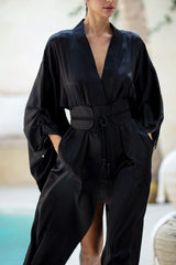 Mineko Long Silk Kimono - Black
