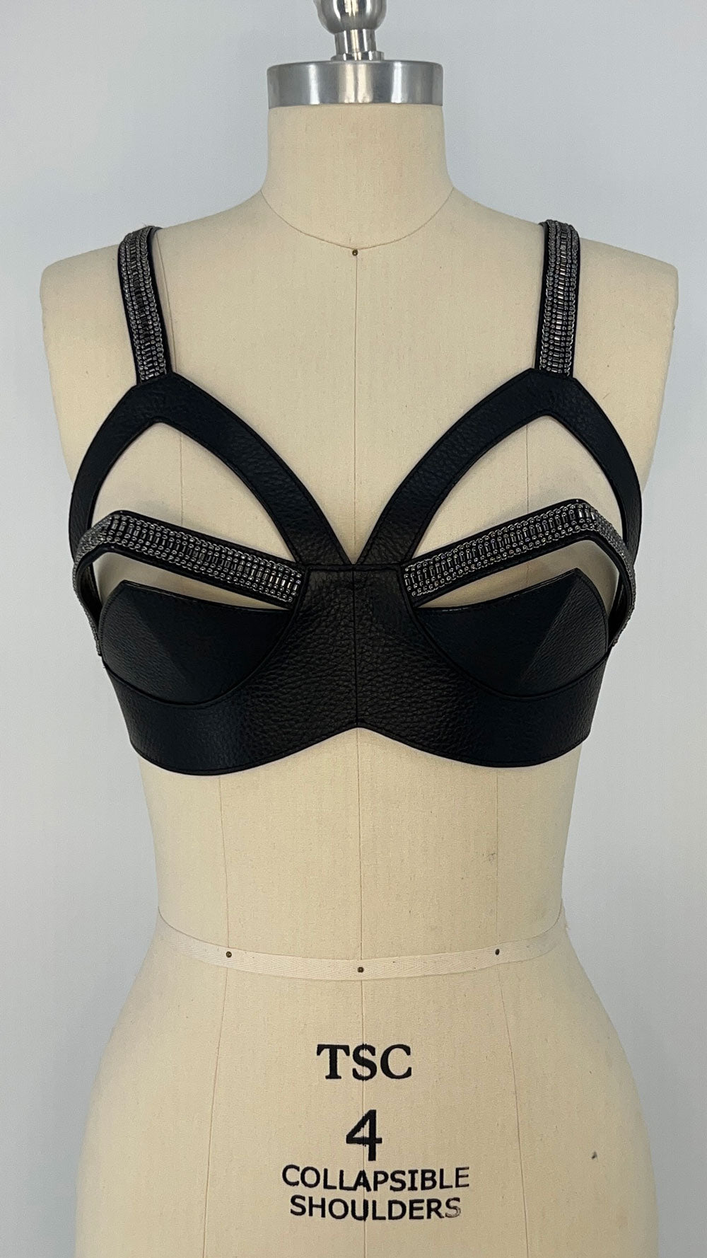 Zetian Leather Beaded Bra Top