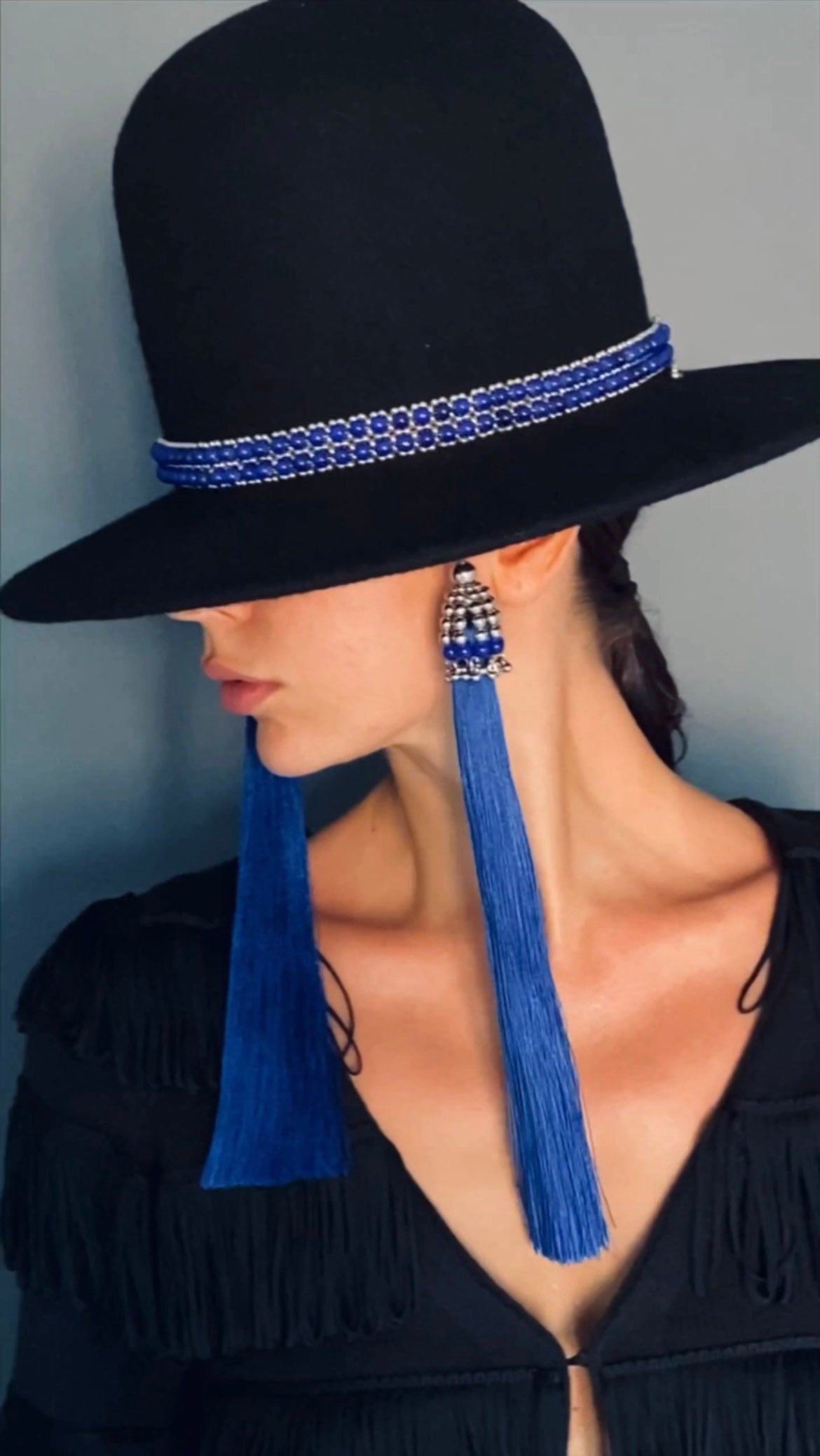 Silver & Blue Beaded Hatband