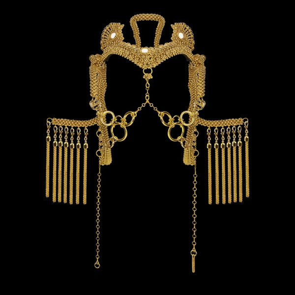 Jas Modular Headpiece System w/Face Chain & Chain Tassels, in Gold